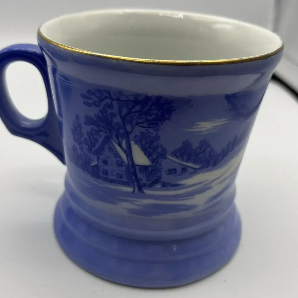 Vintage Currier And Ives Shaving Mugs Blue & White Lot of 4 Different Designs
